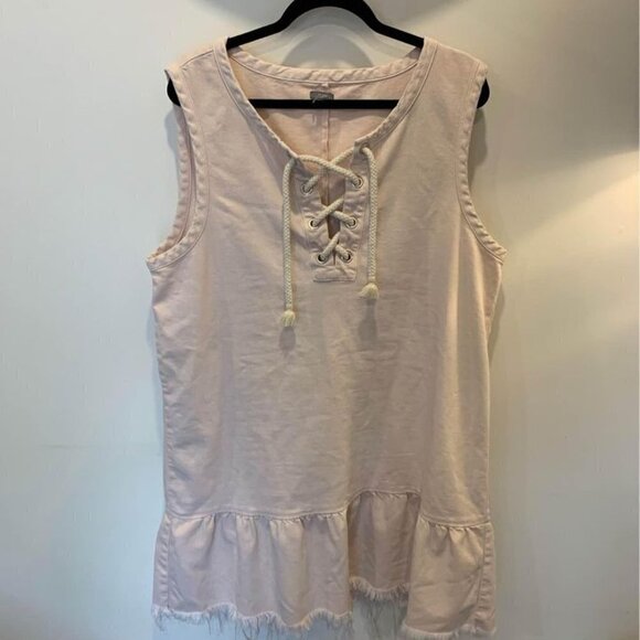 AERIE sleeveless raw hem dress. Pale pink. Rope detail. Peplum style. R… - Picture 2 of 9